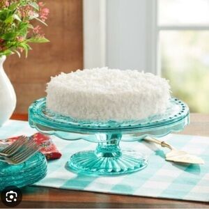 Pioneer woman cassie glass cake stand teal new